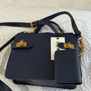 NWT Steve Madden Navy Blue Satchel with Copper Tone Hardware